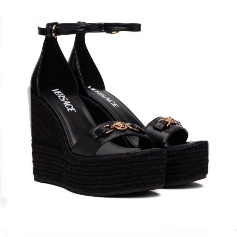 NEW VERSACE MEDUSA '95 LEATHER WEDGE SANDALS 120 MM